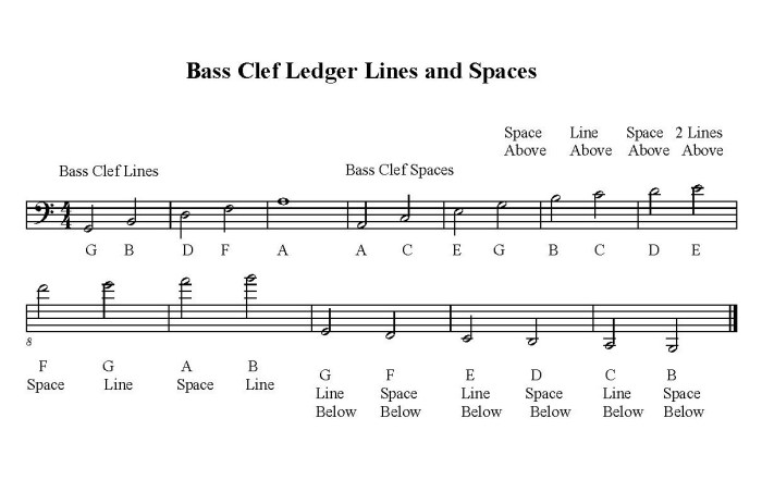 Bass clef notes with ledger lines