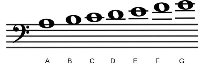 Bass clef notes with ledger lines