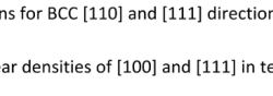 Derive linear density expressions for bcc 110 and 111